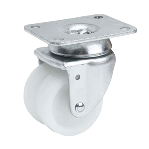 Dual solid white nylon wheel swivel castor with pressed steel plate – light-duty castor CDTWSTPXXNY for cold storage, trolleys, and commercial use