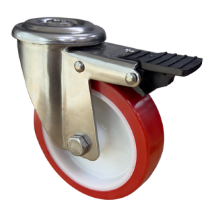 Coldene - Medium Duty Polyurethane Tyre Nylon Core Stainless Steel Bolt Hole Braked Swivel Castor - CDBHSBSXXPU-M - Main Image