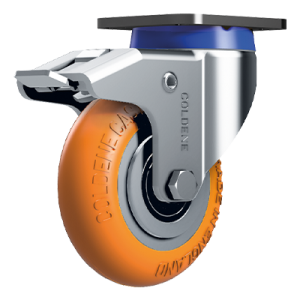 Coldene - Medium Duty Ergonomic Castor Swivel Braked Orange Polyurethane Tyre Aluminium Core - CDSTPBXXAP-ERGO-LV - Product Main Image