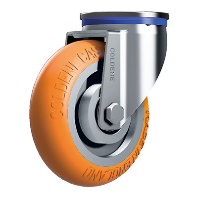 Coldene - Standard Duty Ergonomic Castor Bolt Hole Orange Polyurethane Tyre Aluminium Core - CDBHXXAP-ERGO - Product Main Image