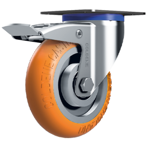 Coldene - Standard Duty Ergonomic Castor Swivel Braked Orange Polyurethane Tyre Aluminium Core - CDSTPBXXAP-ERGO - Product Main Image