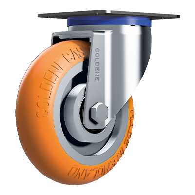 Coldene - Standard Duty Ergonomic Castor Swivel Plate Orange Polyurethane Tyre Aluminium Core - CDSTPXXAP-ERGO - Product Main Image